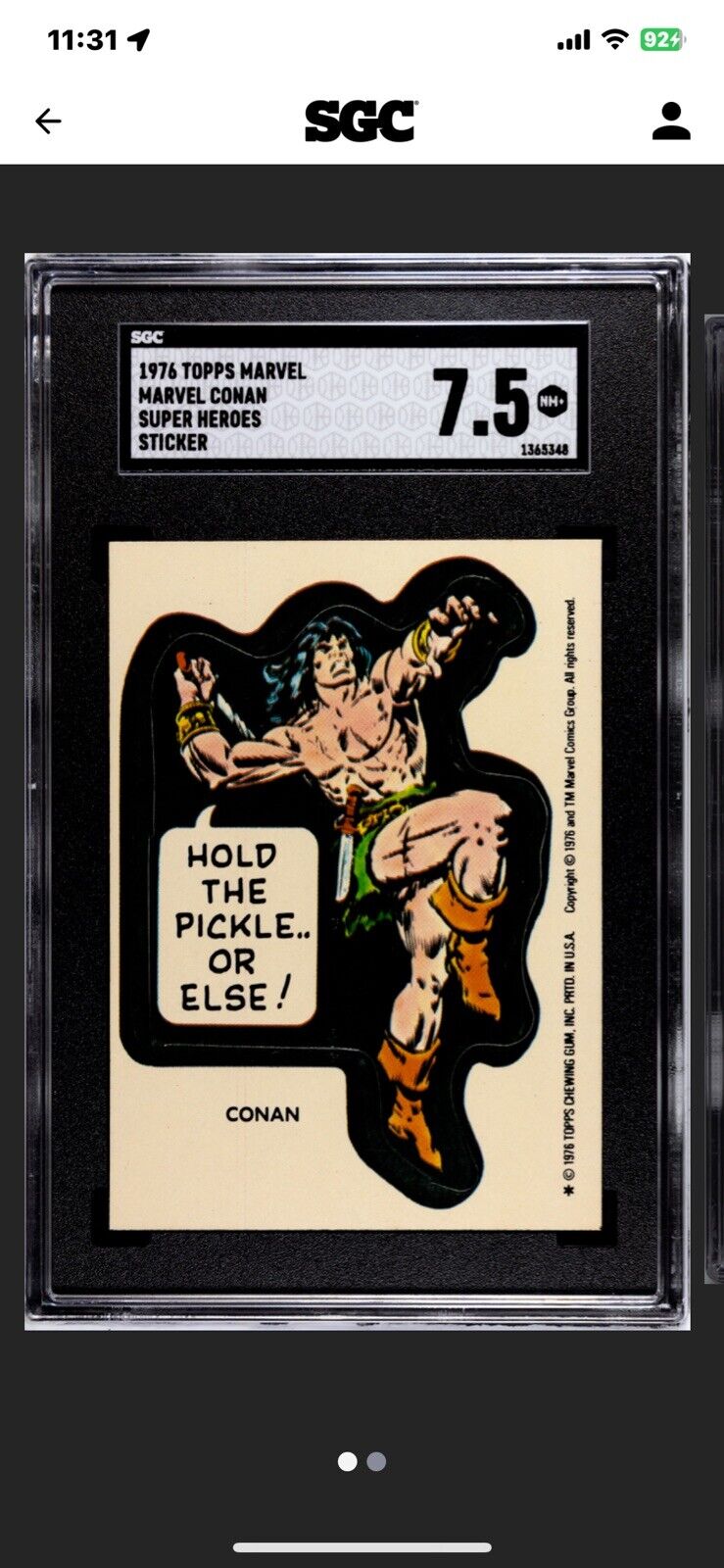 1976 Topps Marvel Super Heroes stickers Conan SGC 7.5
