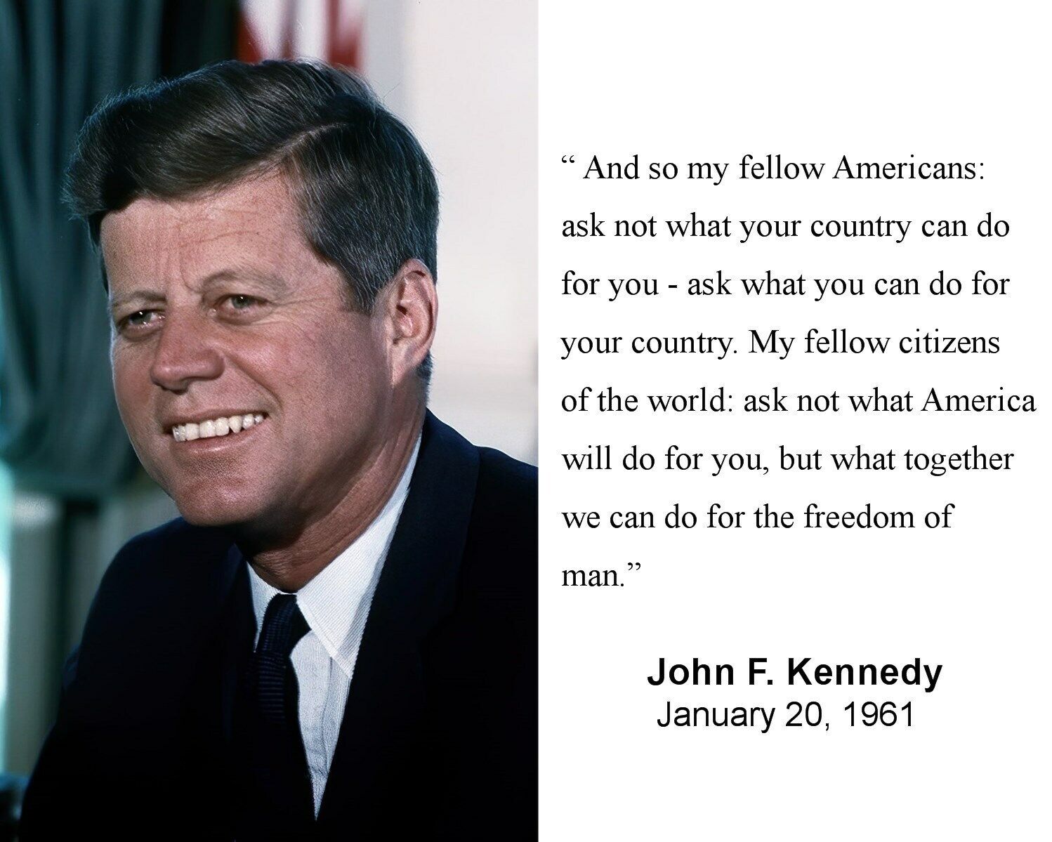 John F. Kennedy JFK Inauguration Quote Portrait 8 x 10 Photo Picture Photograph 