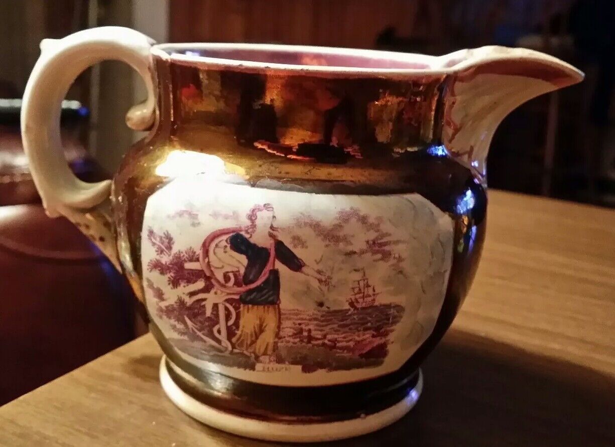 Antique Porcelain Creamer, With Female Allegorical Symbol Of Hope