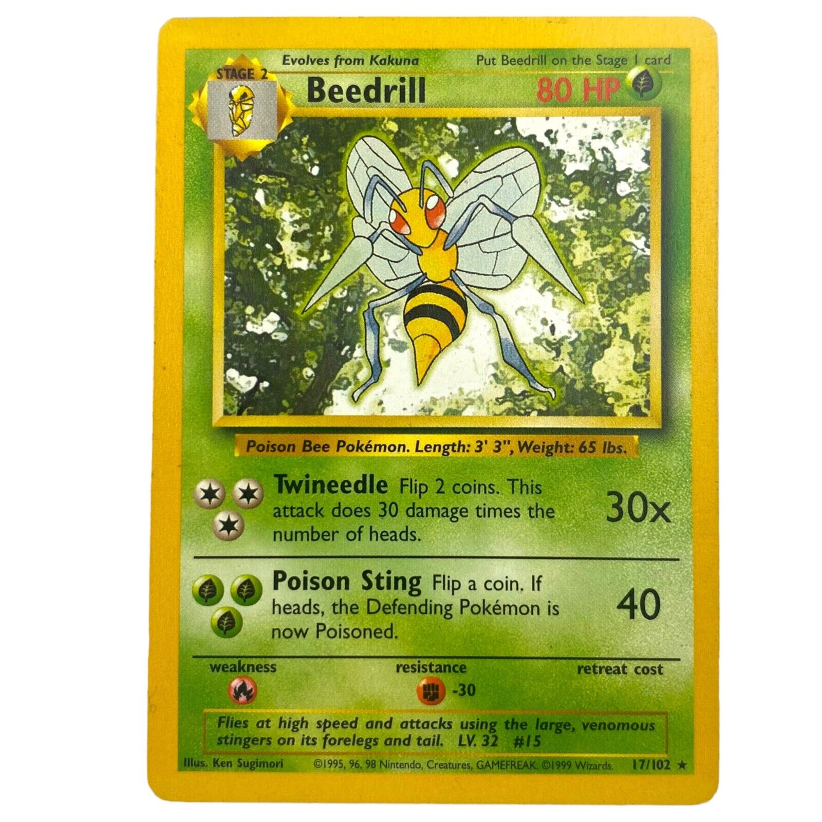Pokemon Beedrill 17 Rare 1999 Base Set WOTC Pokemon Card