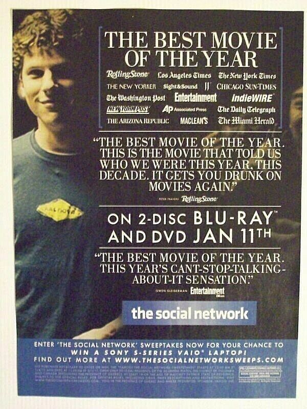 2011 Magazine Advertisement Page The Social Network Movie Print Ad
