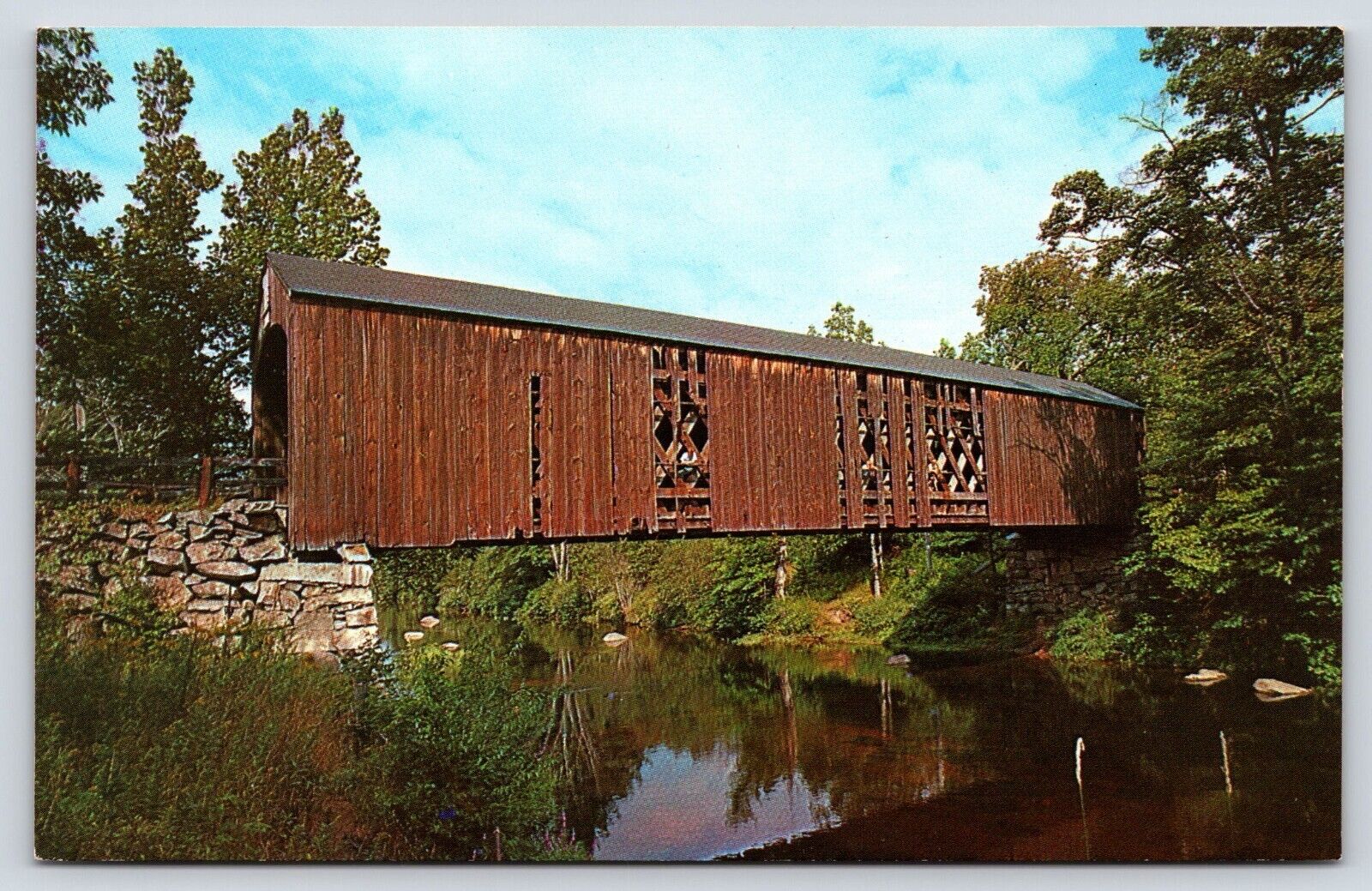 New Hampshire Milford Covered Bridge Vintage Postcard