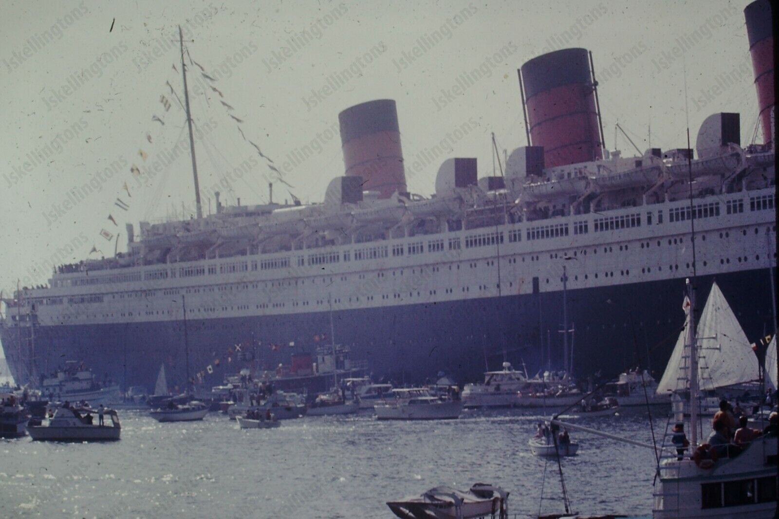 1967 Queen Mary ship in harbor Original 35mm SLIDE Hc13