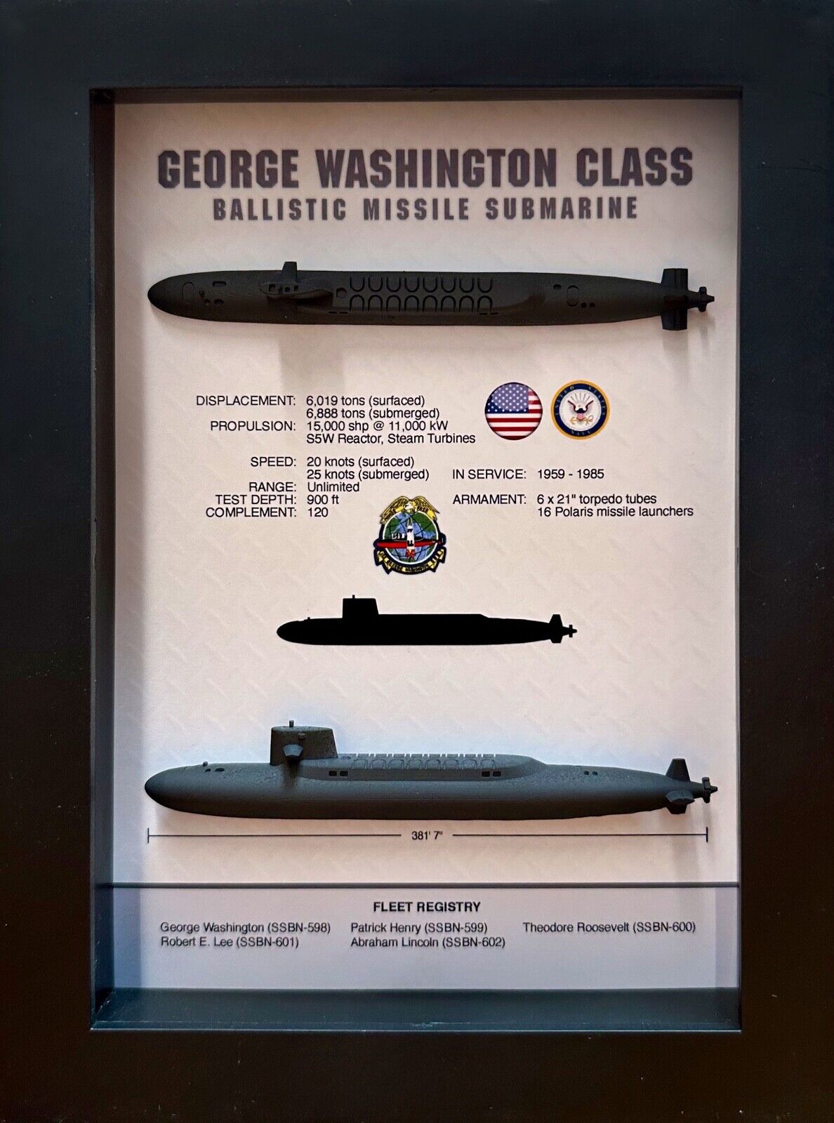 George Washington Class, 598, Submarine Shadow Display Box, 5.75\