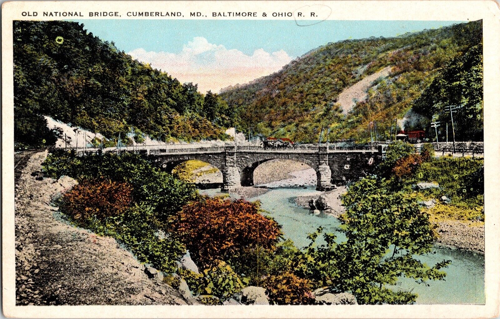 Old National Bridge Cumberland MD Baltimore Ohio R.R. Railroad Train Postcard 