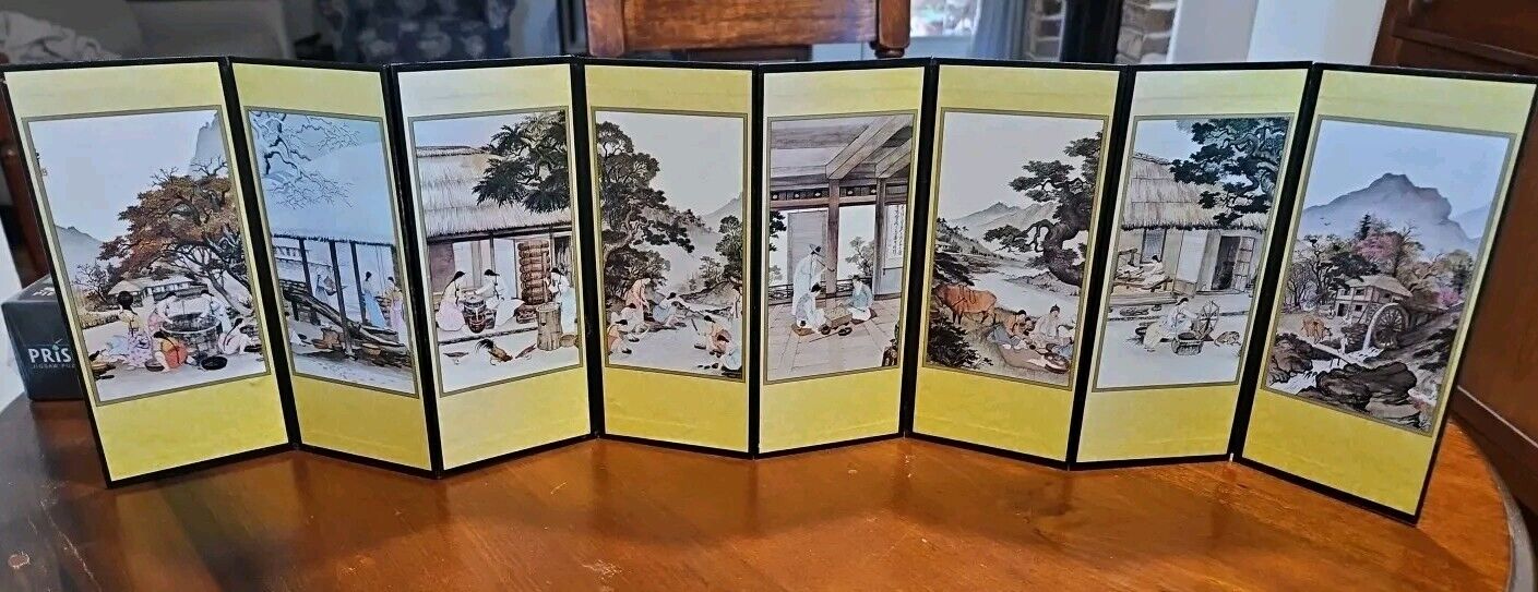 8 Panel Folding Screen Tabletop Paper Chinese Art Asian Home Decor Handmade