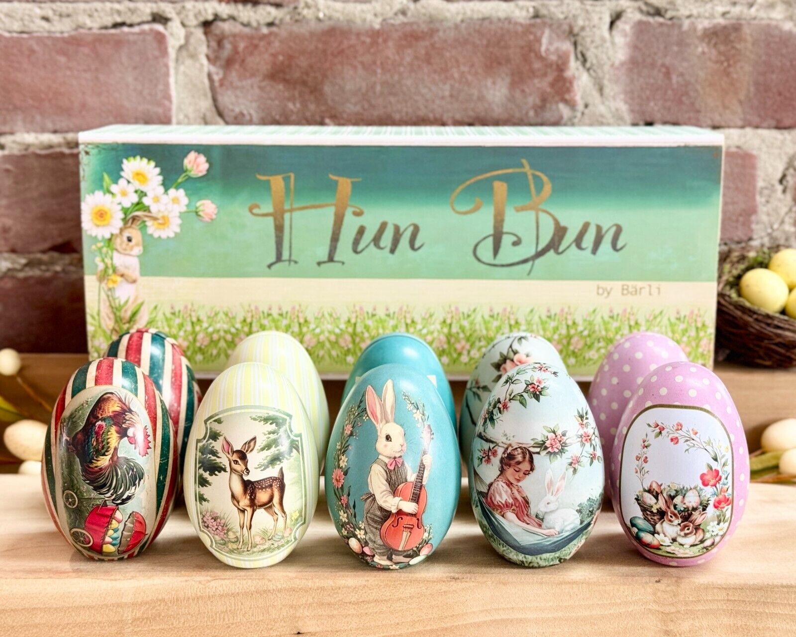 New Edition Vintage Tin Easter Eggs, Set of 10 Fillable, Reusable Metal Egg Tin