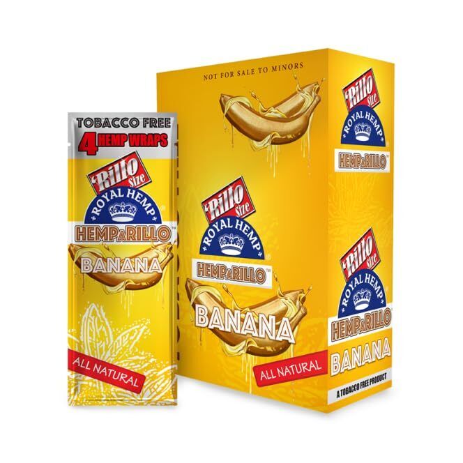 Hemparillo Banana Flavor Royal Blunts Rillo Size 15 Pouches, 4 Per Pack 60 Total