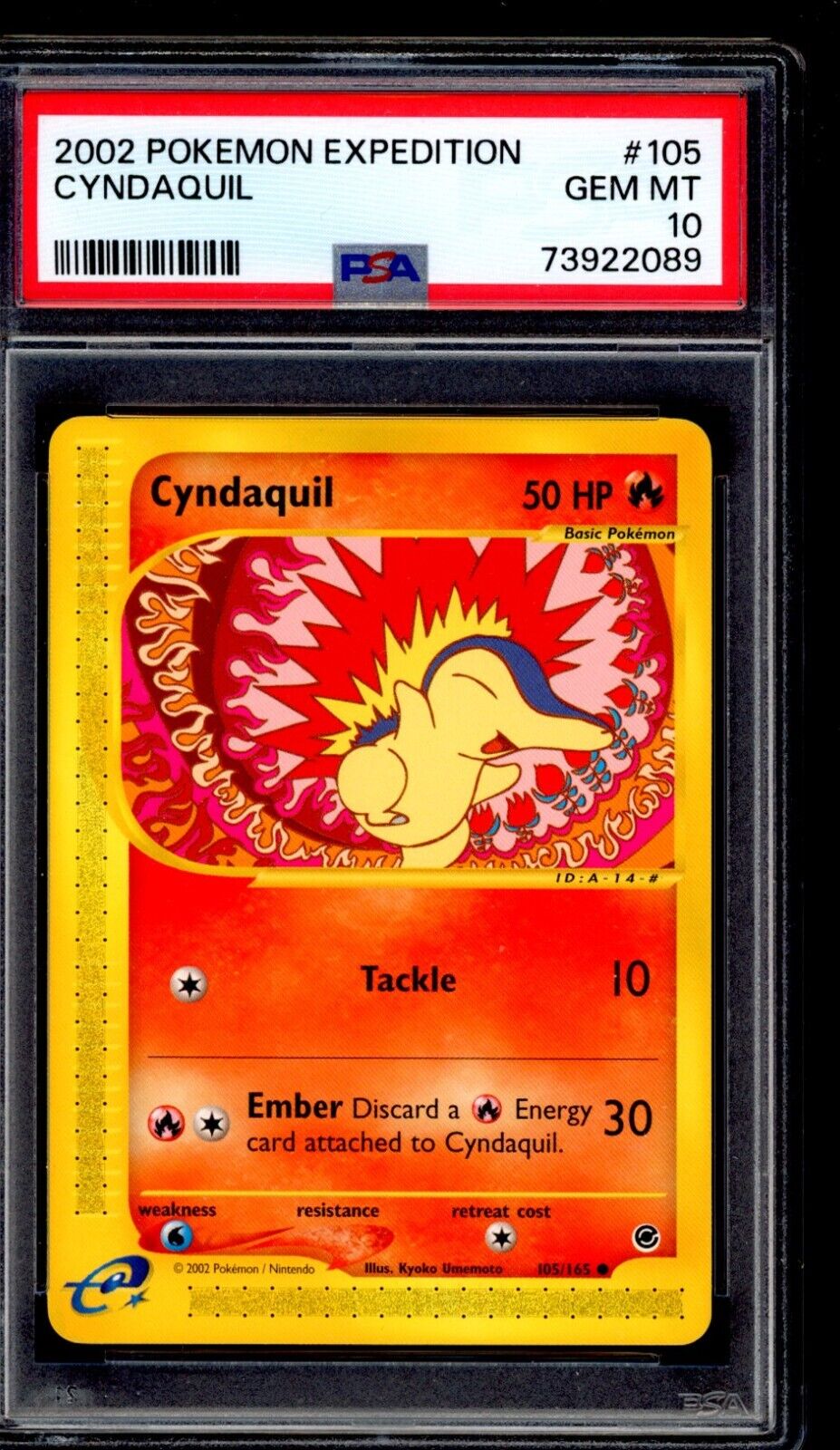 PSA 10 Cyndaquil 2002 Pokemon Card 105/165 Expedition