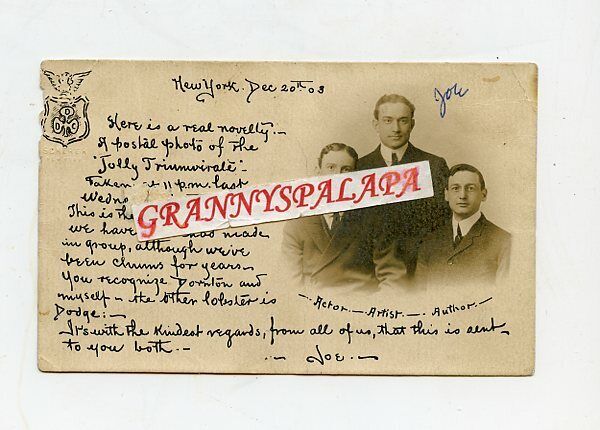 1903-Private-Real Photo Postcard-New York-Jolly Triumvirate-Actor-Artist-Author