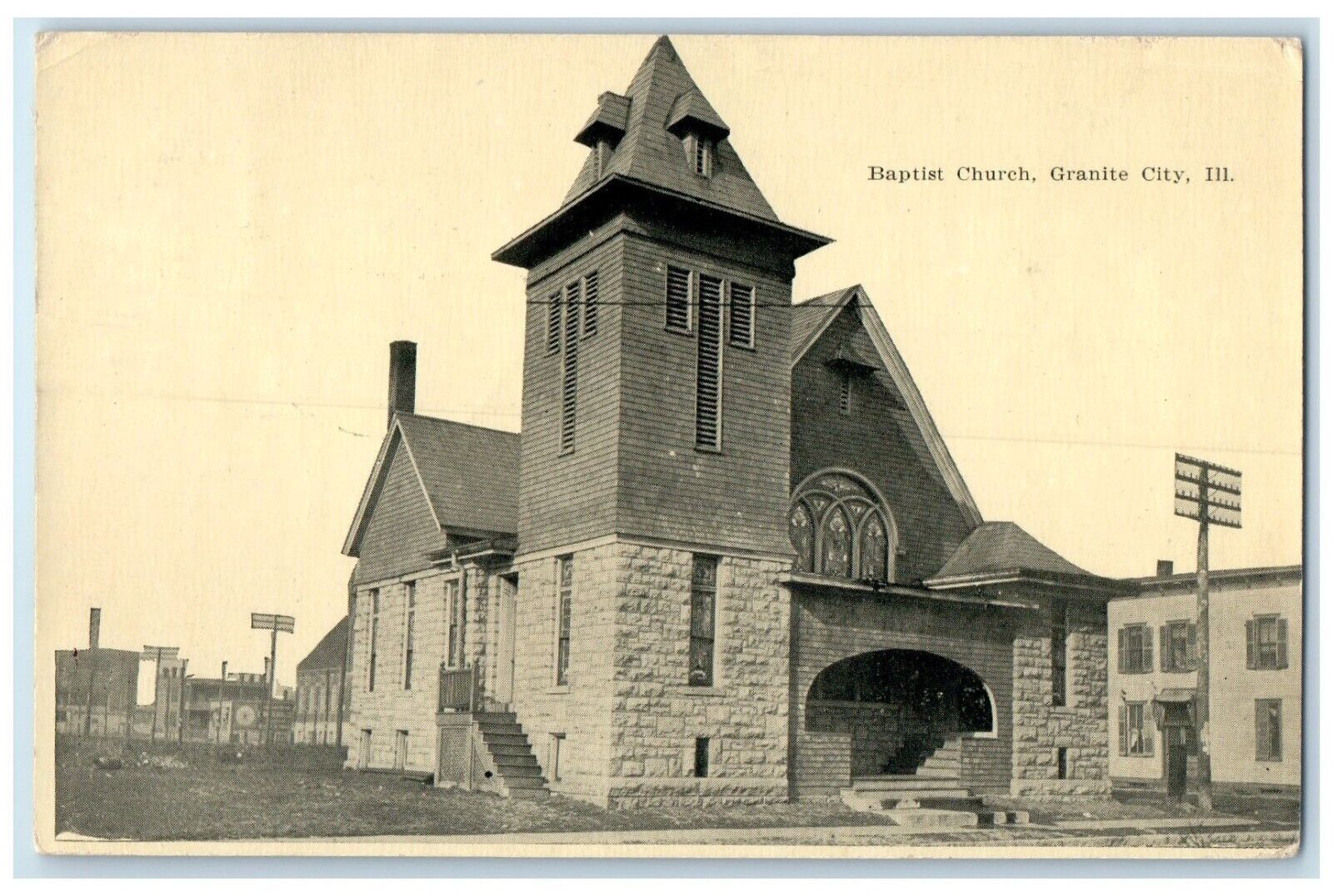 c1910's Baptist Church Scene Street Granite City Illinois IL Antique Postcard