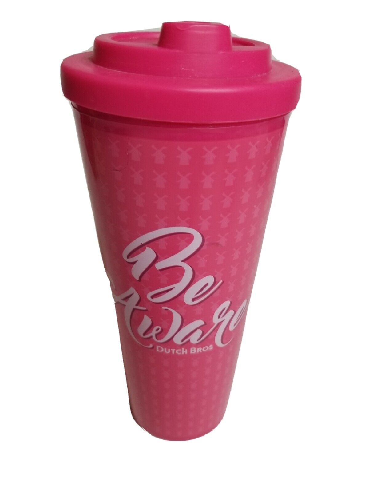 Dutch Bros Brothers Coffee Pink Tumbler Cup Lidded Be Aware Cancer Awareness 