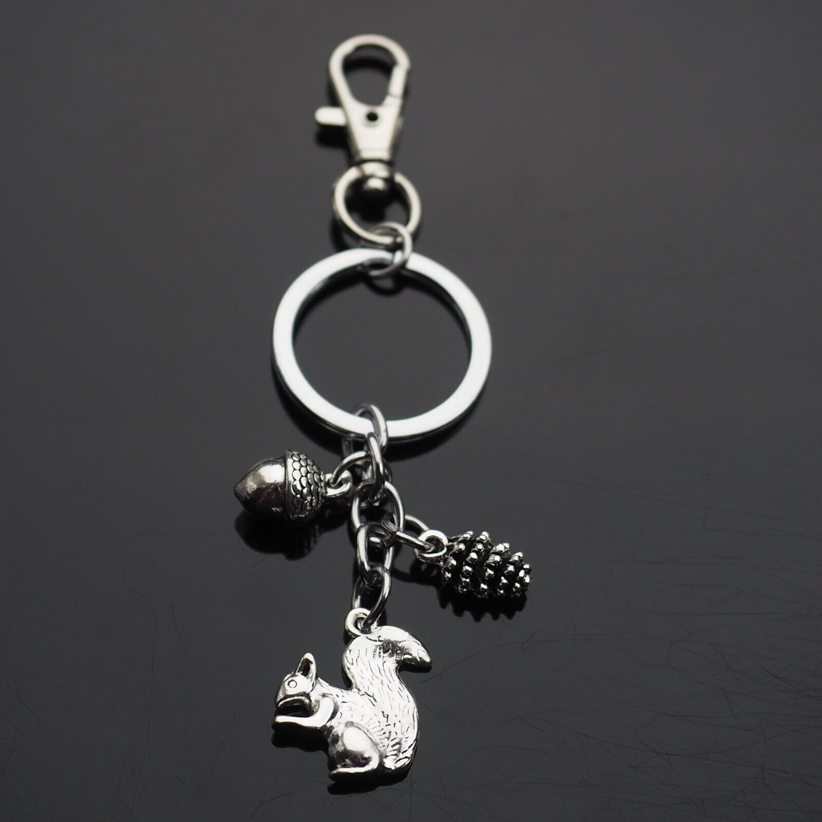 Squirrel Keychain Eating Nut Acorn Pine Cone Nature Charms Cute Key Chain Cilp