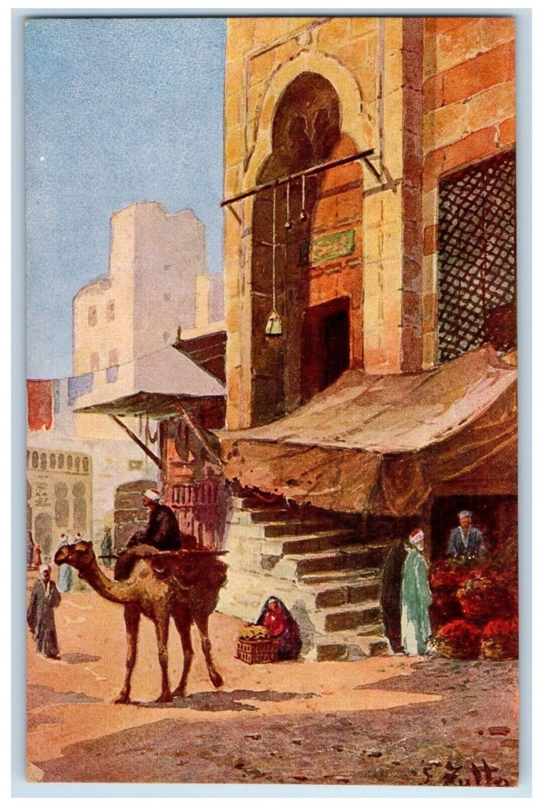 c1910\'s Egypt, Man Riding Camel Egyptian Traditional Dress Antique Postcard