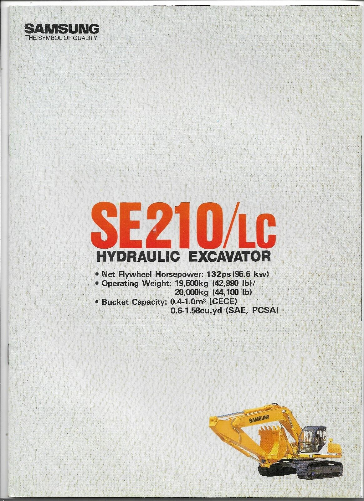 Original Samsung SE210 SE210LC Hydraulic Excavator Sales Brochure FBSE210LC9202