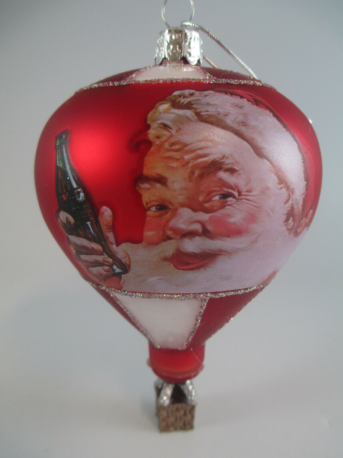 Coca-Cola Kurt Adler Glass Hot Air Balloon with Santa Holiday Christmas Ornament
