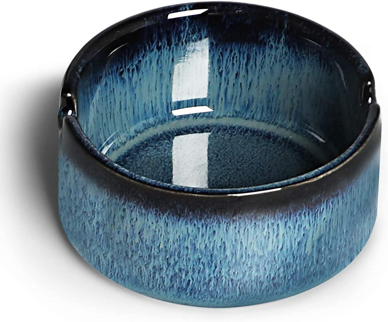 Small Ceramic Ashtray for Smokers Home Decoration Gift Set of 2 (Gradient Blue)