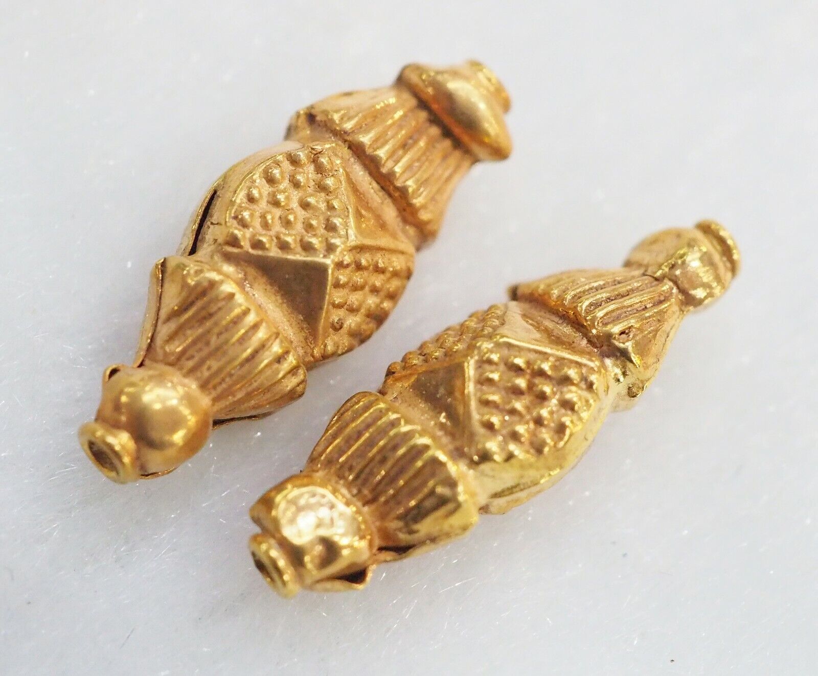 Pair Antique Genuine Solid Gold 18K Gold Sterling Silver Bottle Miniature Bead