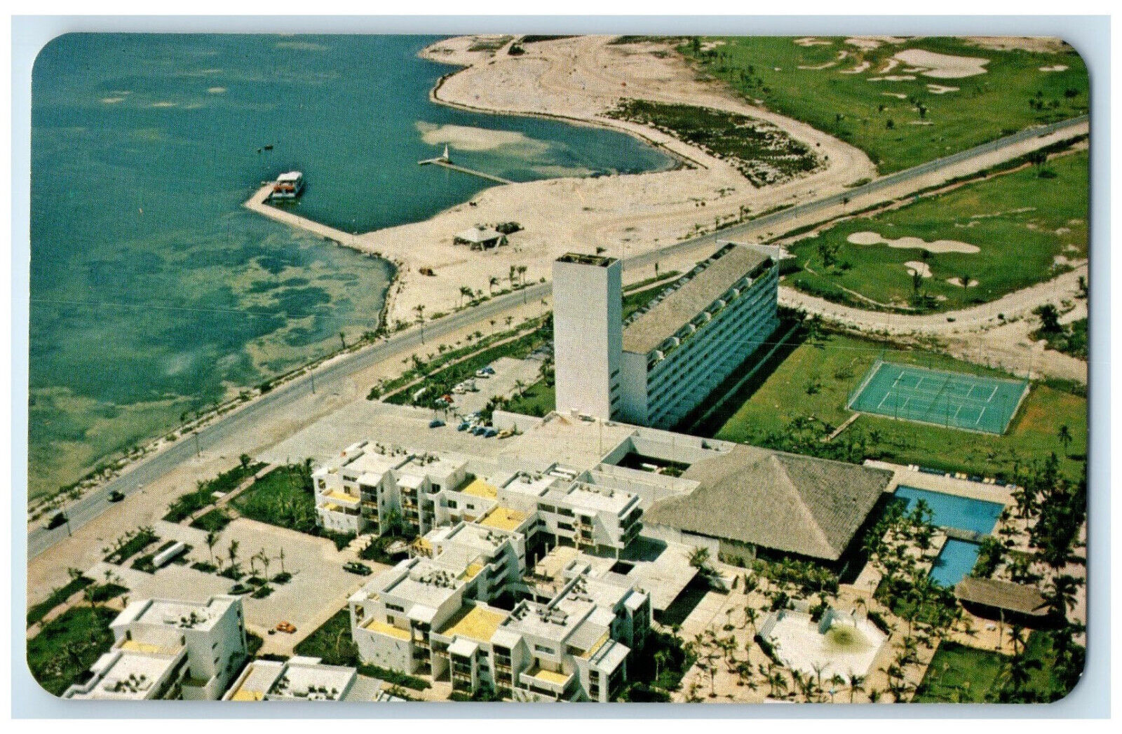 c1950's Aerial View of El Presidente Hotel Cancun Quintana Roo Mexico Postcard