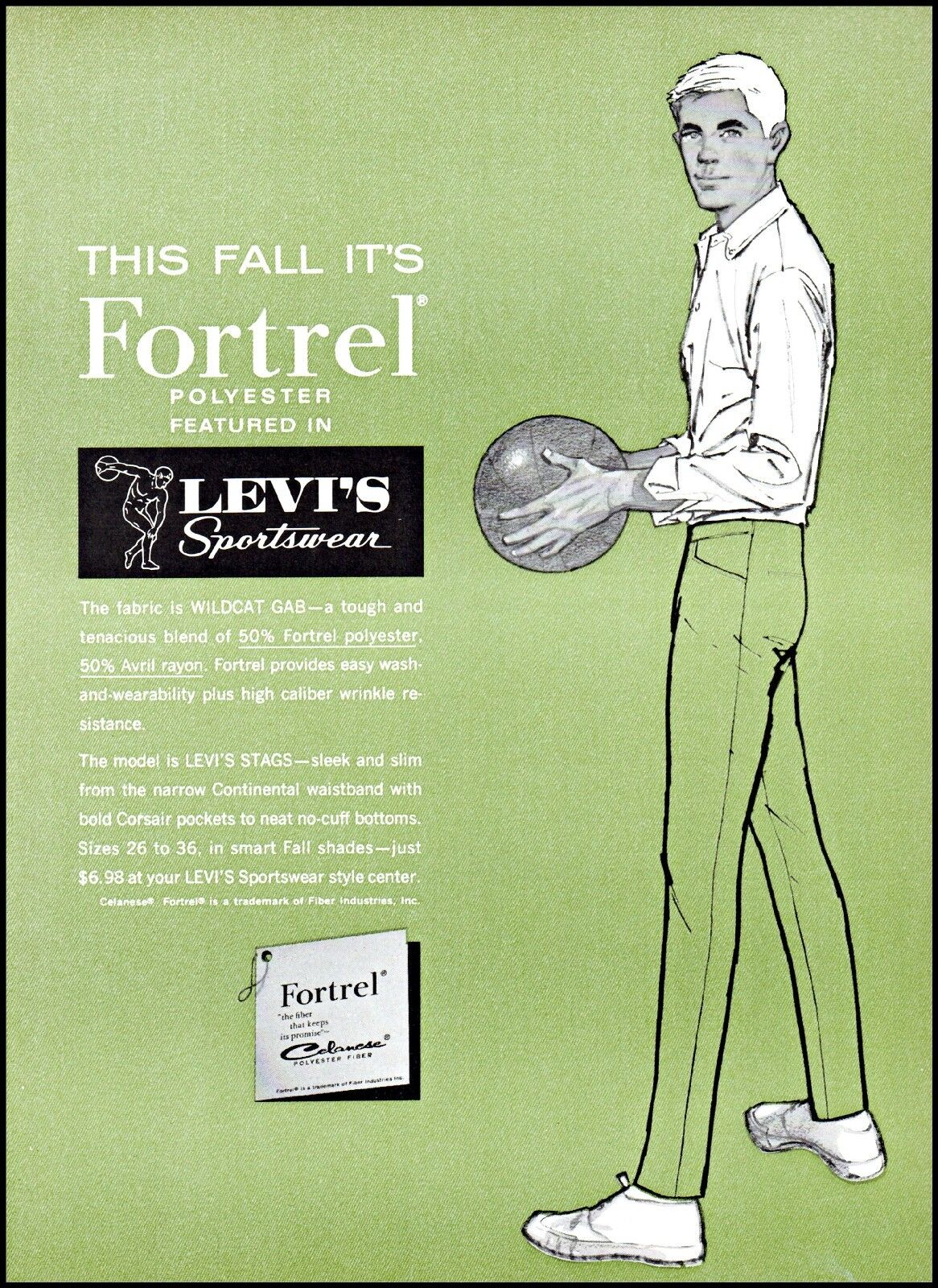 1963 Levi\'s fortrel men\'s sportswear basketball vintage art Print Ad ads25