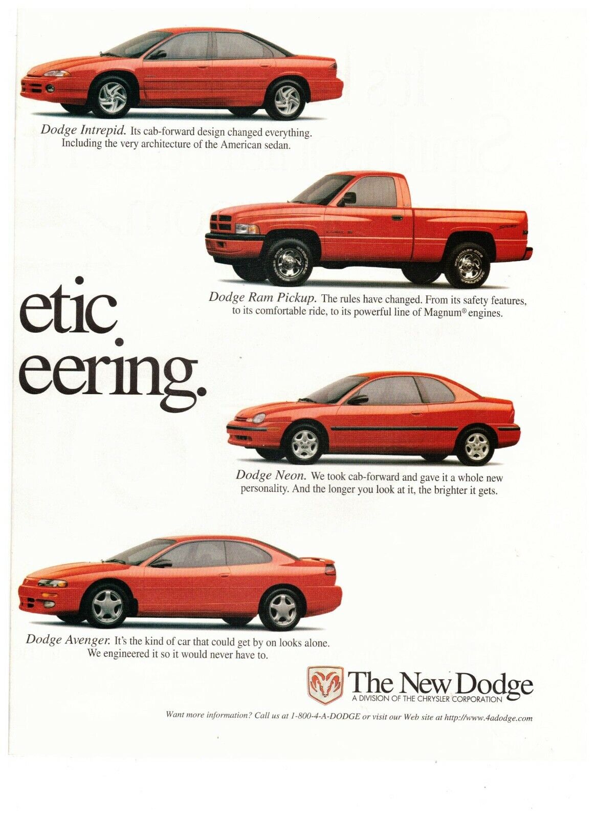 1997 Dodge Genetic Engineering Car Lineup Two Page Vintage Print Advertisement