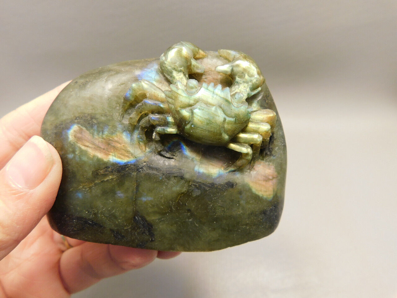 Crab Figurine Labradorite Stone Animal 2.4 inch Carving Cancer #O35