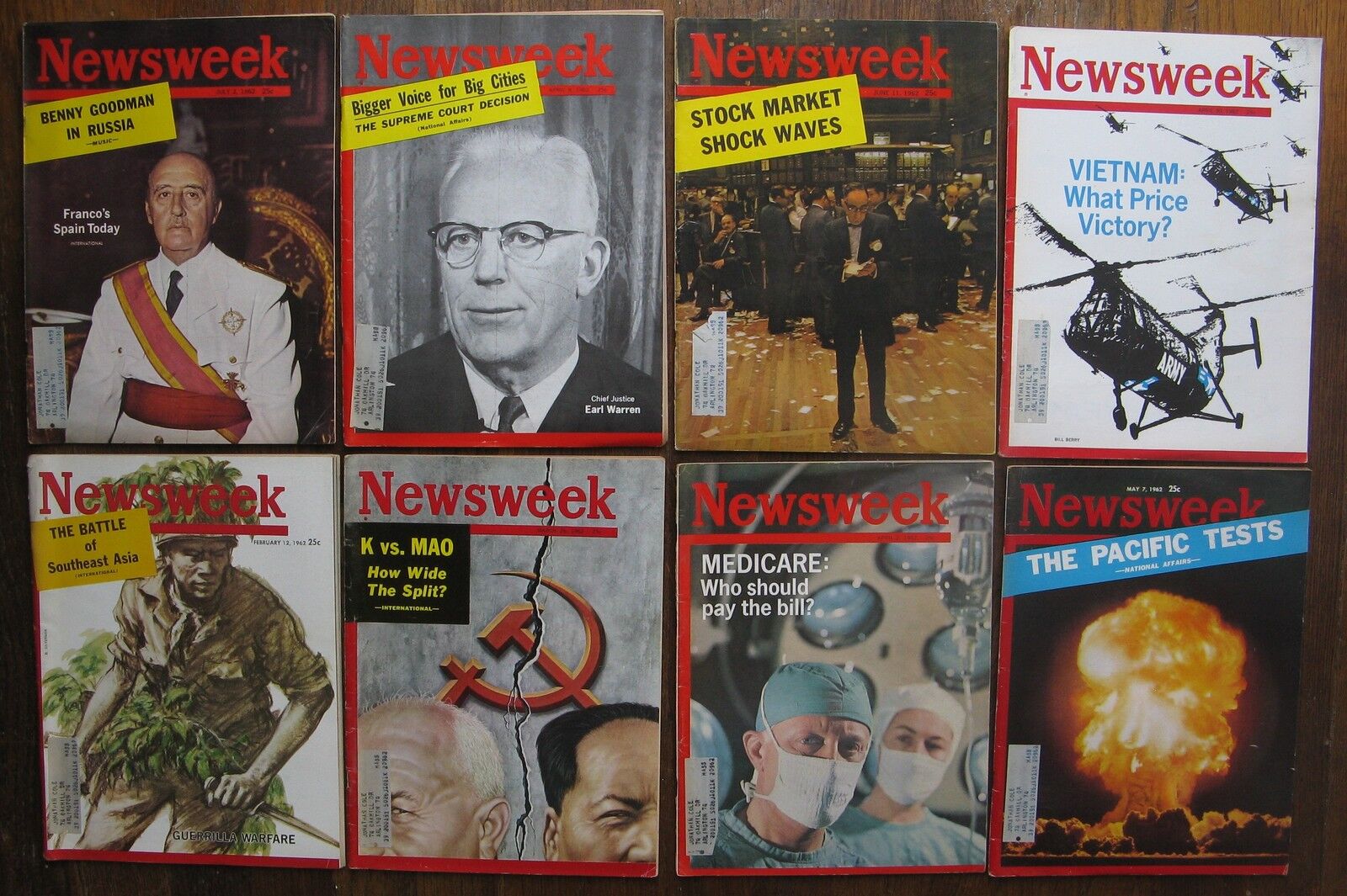 1962 Newsweek (8 magazines) Vietnam, Nuclear Bomb Tests, Stock Market, etc.