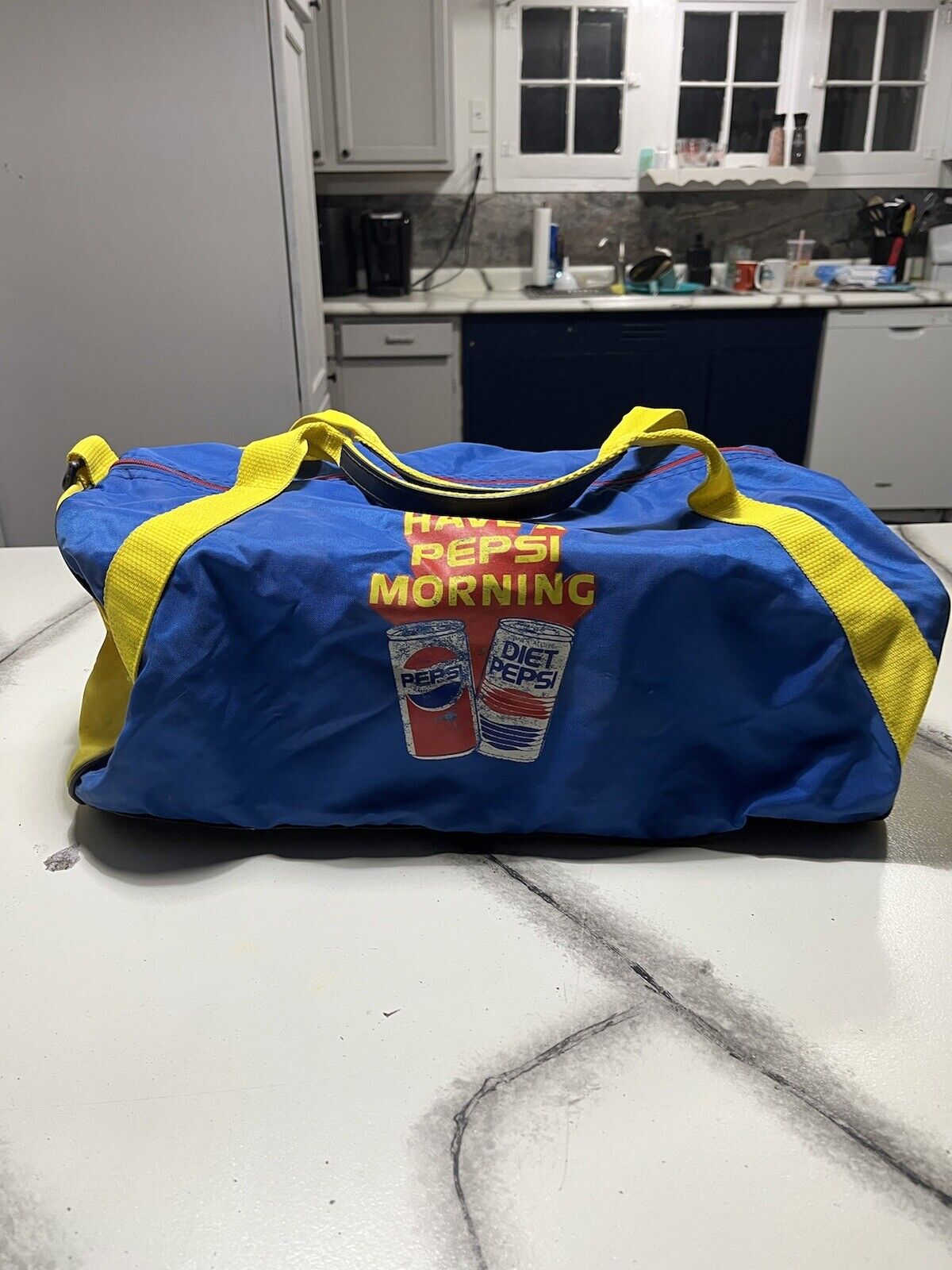 VINTAGE DIET PEPSI GYM DUFFLE BAG HAVE A PEPSI MORNING BLUE YELLOW RED