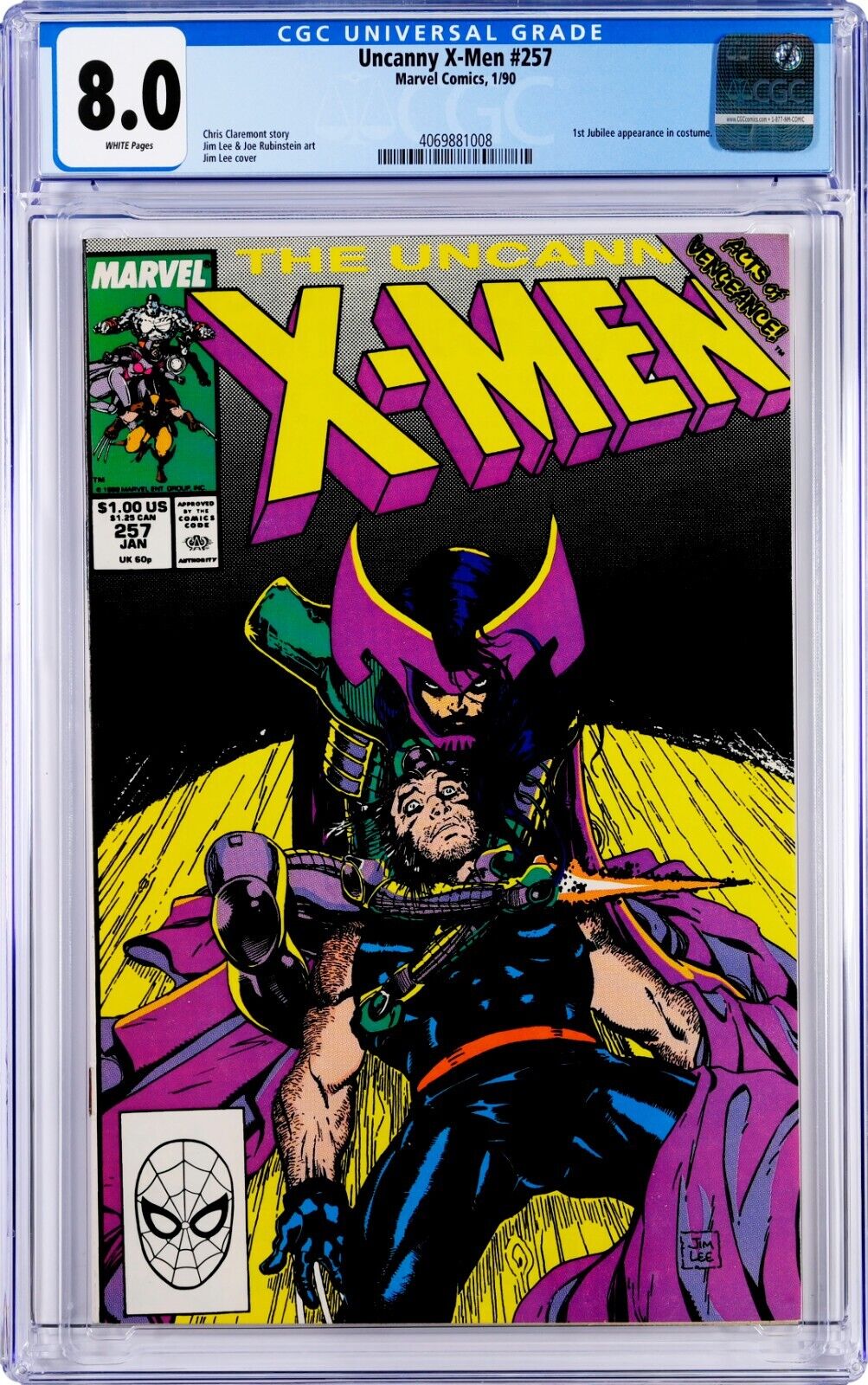 Uncanny X-Men #257 CGC 8.0 (Jan 1990, Marvel) Jim Lee, 1st Jubilee in Costume