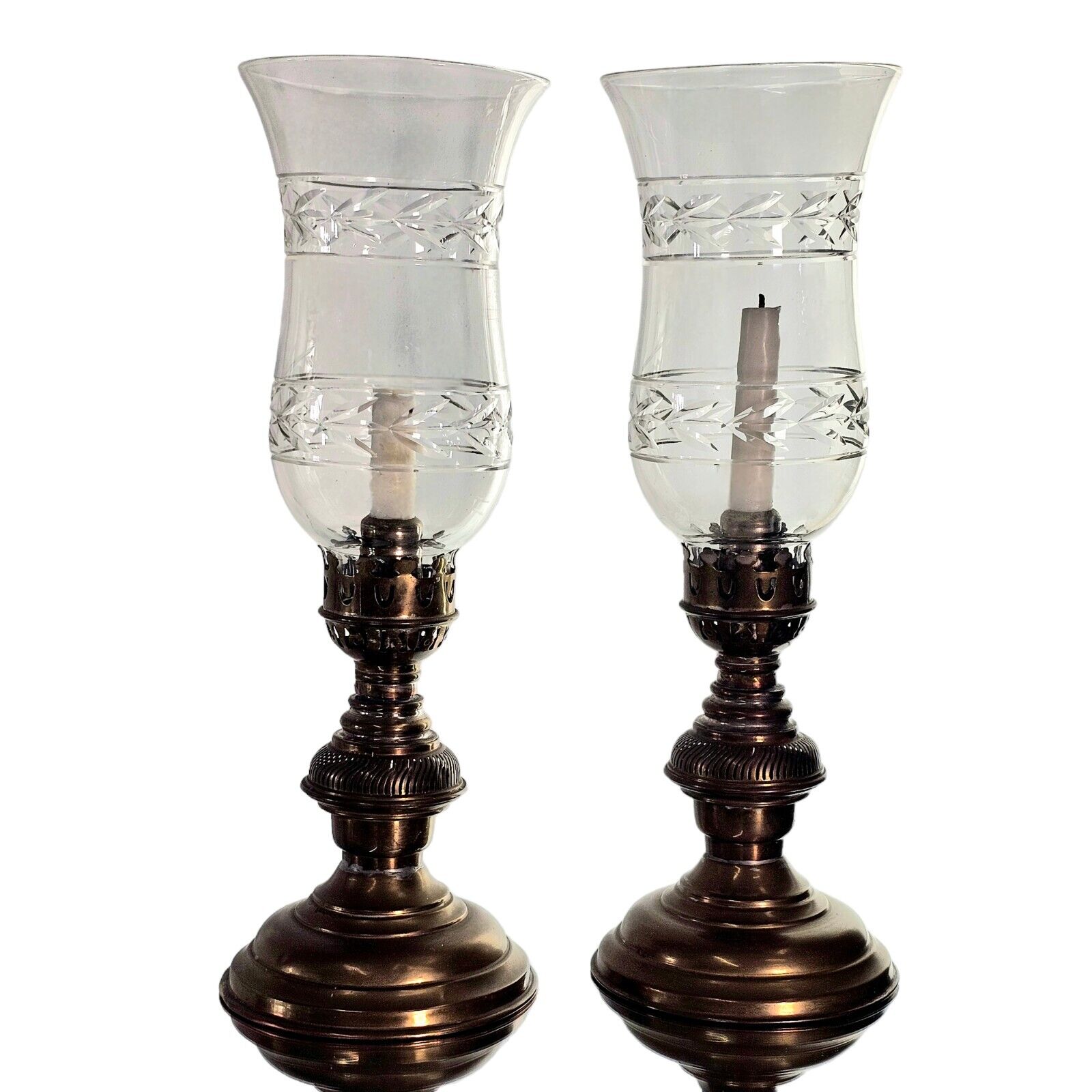 Antique Brass Hurricane Candle Lanterns Candle Holders with Cut Crystal Globes