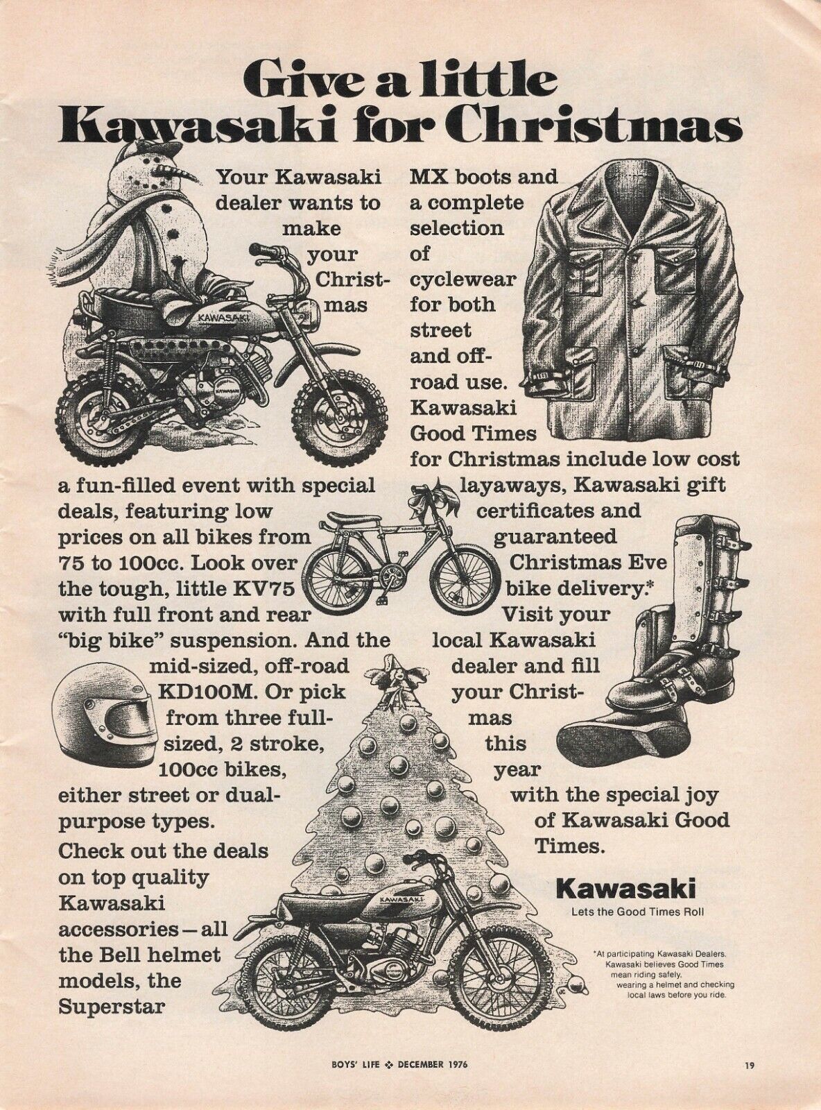 Kawasaki Christmas Motorcycle 70\'S Vtg Full Page Print Ad 8X11 Wall Poster Art