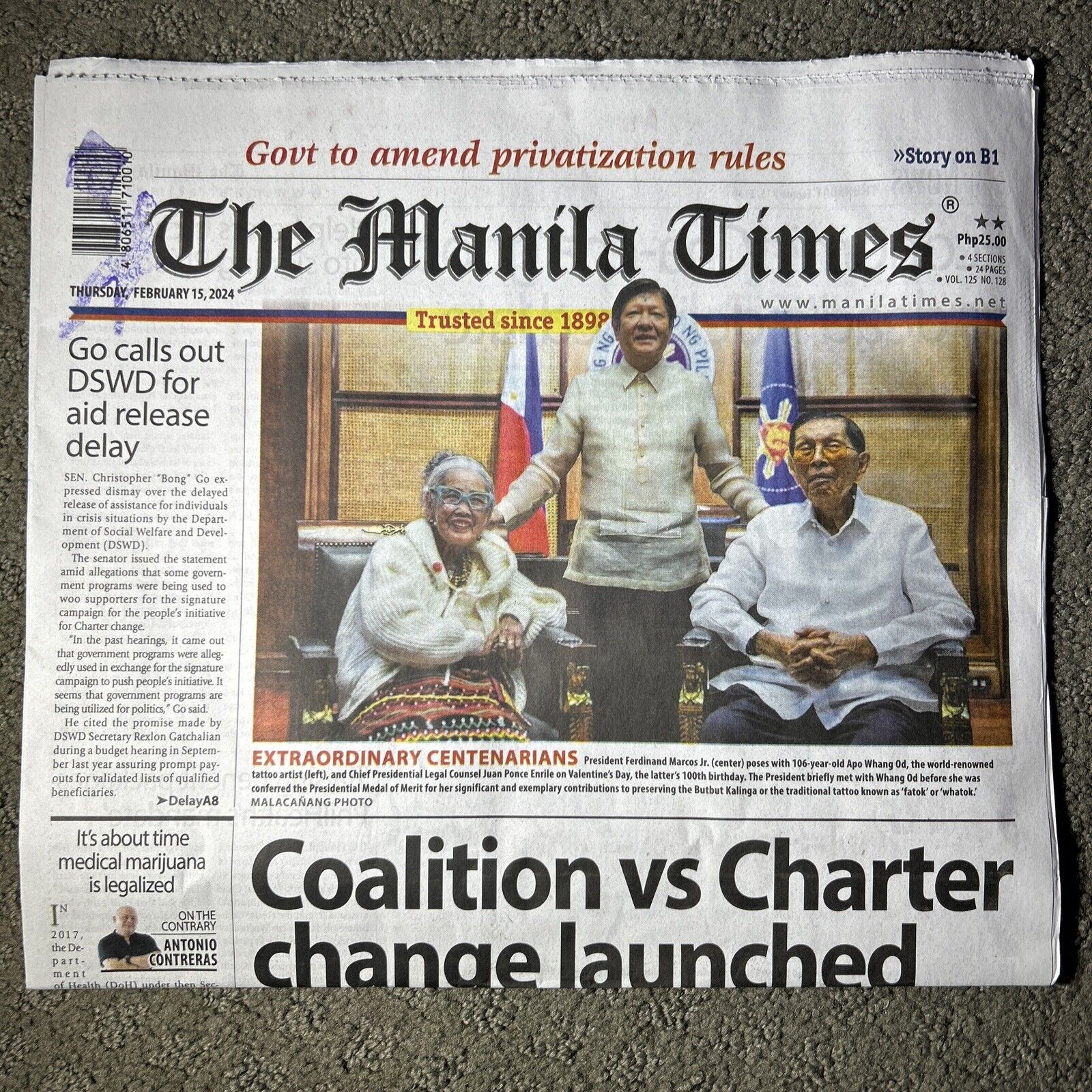 The Manila Times Newspaper February 15, 2024 Full Issue Apo Whang Od Enrile