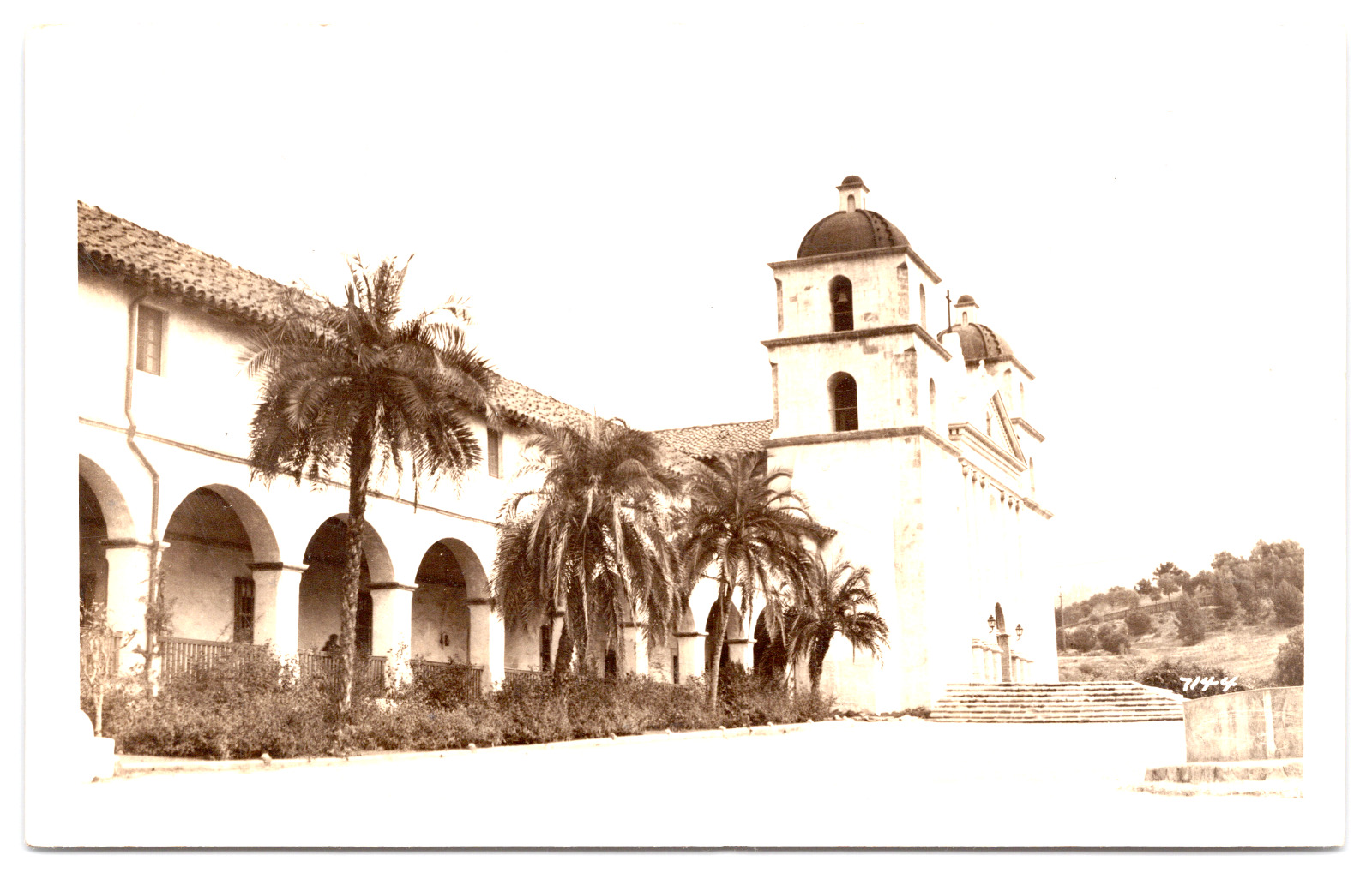 Postcard Old Mission Santa Barbara in Santa Barbara CA Posted 1937 RPPC
