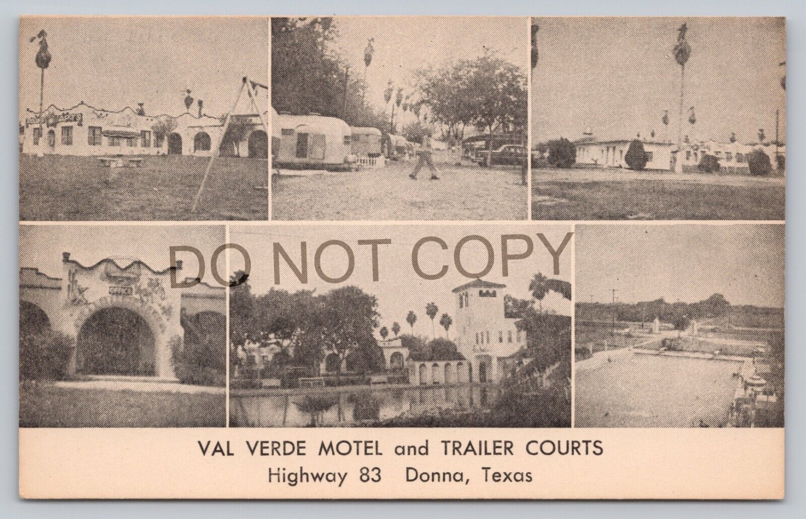 Postcard TX Donna Val Verde Motel Trailer Courts Airstreams Shuffle Boards I8
