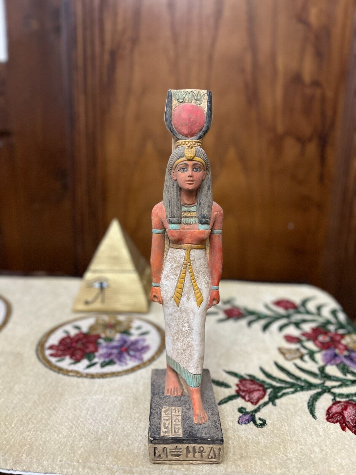 Goddess Isis Statue from Lime Stone , Coloured Isis Goddess Satue