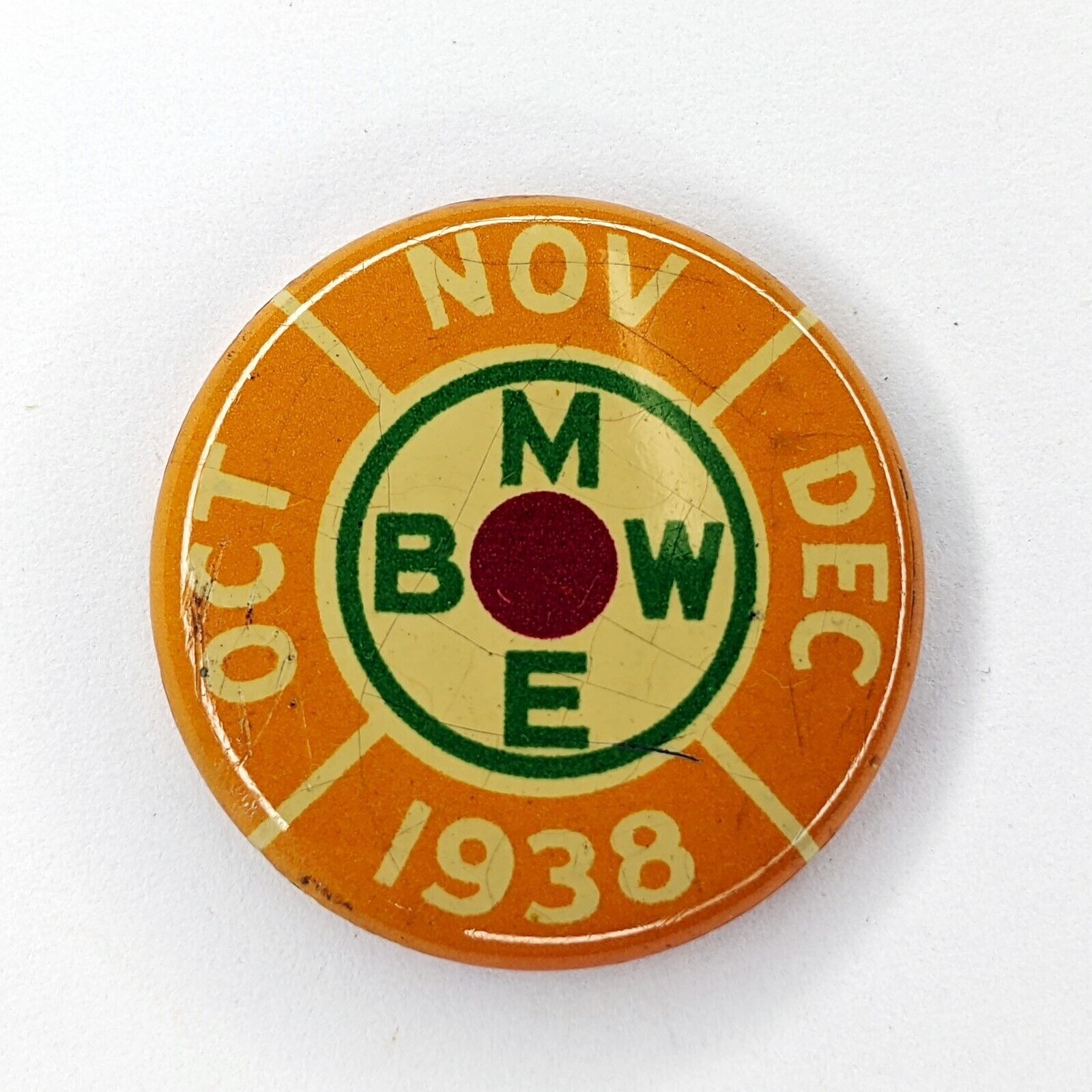 1938 4th Qtr BMWE Union Pin Button  Brotherhood Maintenance Railway Employees E9