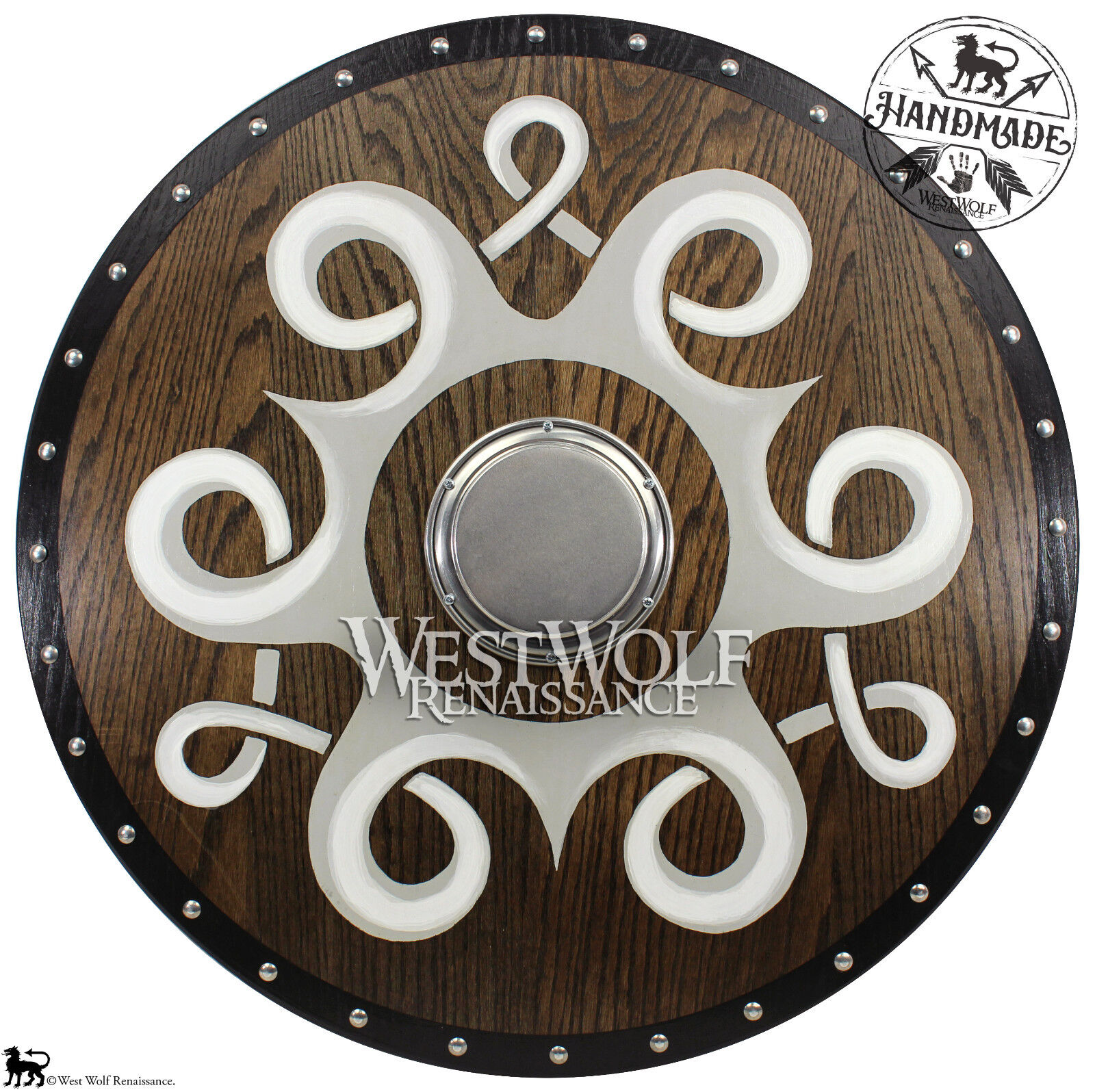 Solid Oak Viking Tri-Knot Shield - sca/larp/norse/norway/celtic/armor/wood/steel