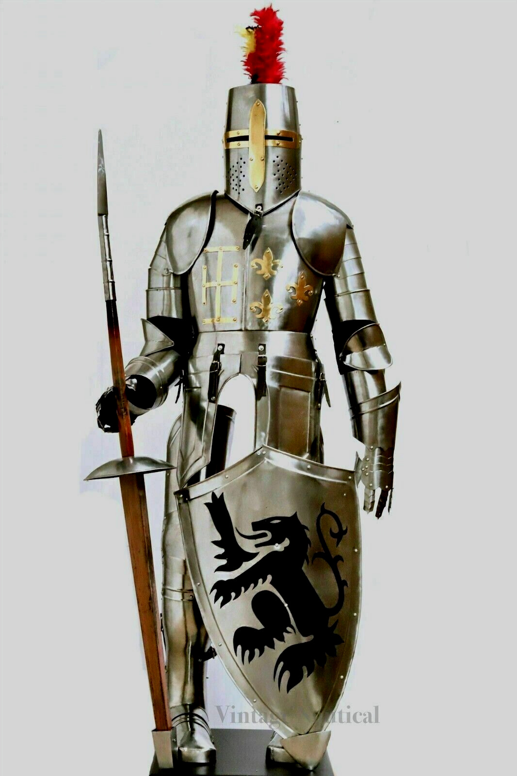 Knight Medieval Suit Of Armor Crusader Combat Full Body Armour With Base