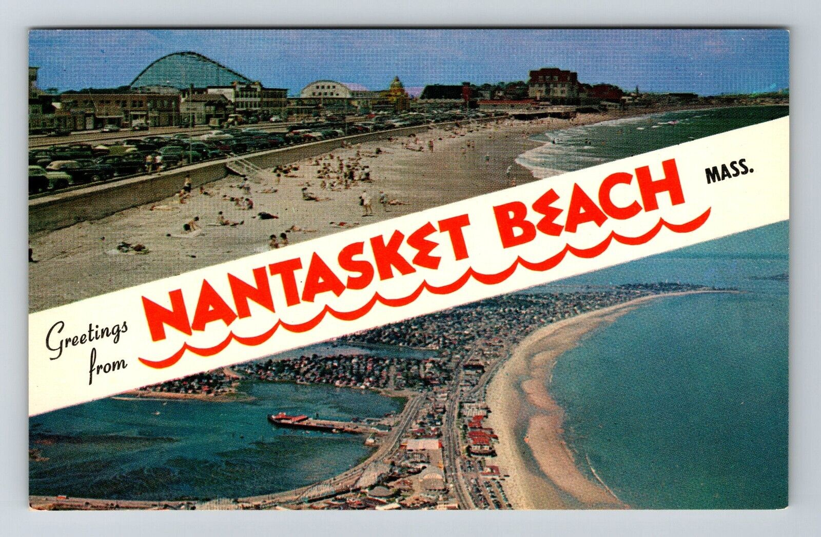 Nantasket Beach MA-Massachusetts Aerial Scenic Banner Greetings Vintage Postcard
