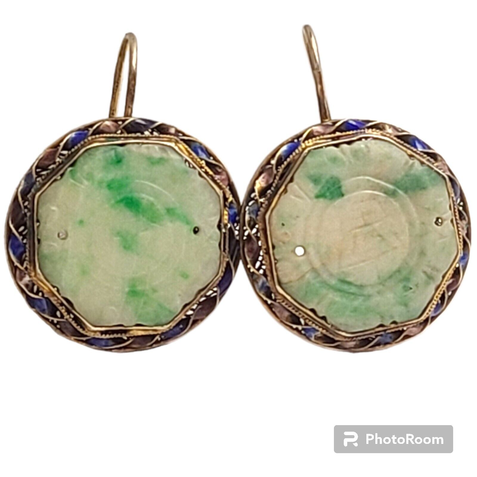 Antique 1930s Qing Dynasty Jade Long-Life Hook Earrings