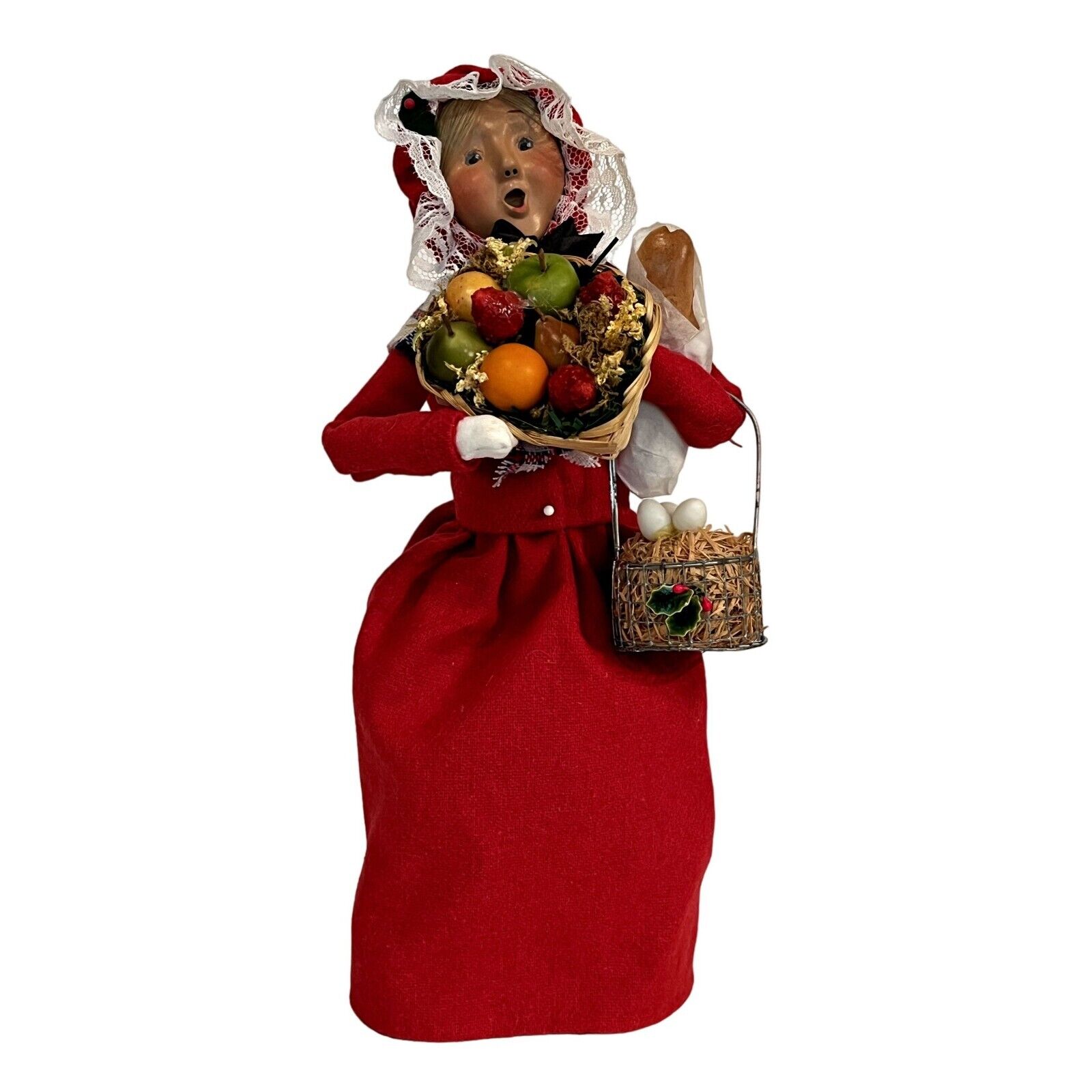 Vintage Byers The Christmas Caroler Woman with Fruit Basket Bread 1999