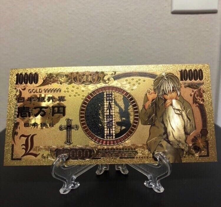 24k Gold Foil Plated Near Death Note Banknote Anime Collectible