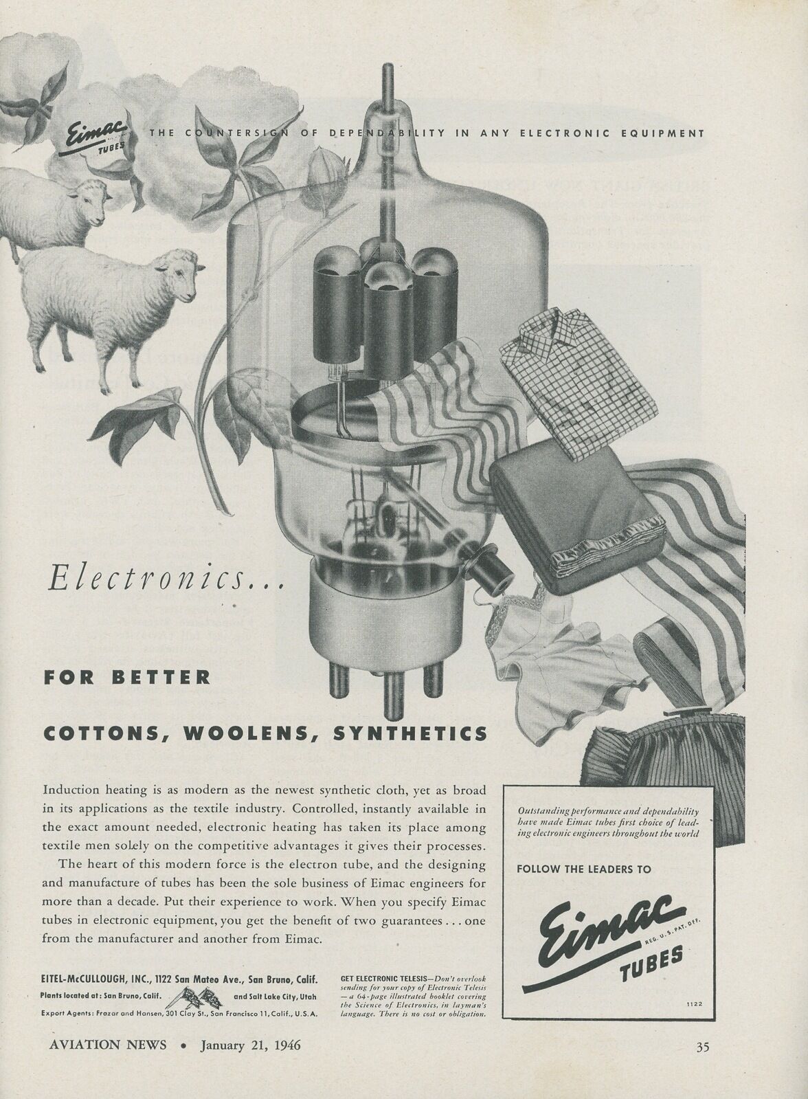1946 Eimac Electronic Vacuum Tubes Ad Vintage Electron Tube Engineering