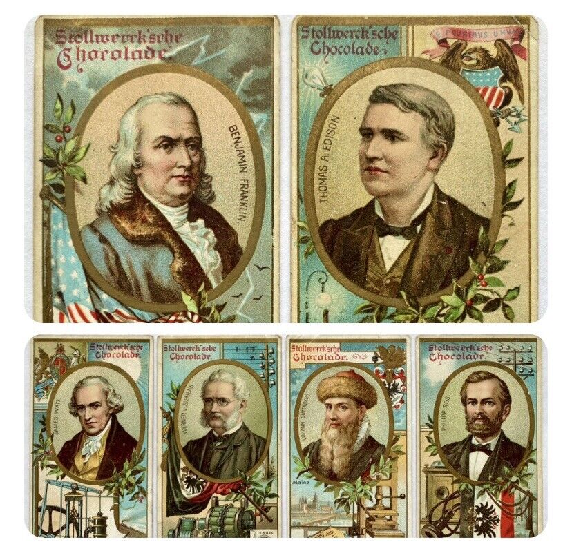(6) 1897 Stollwerck Cards Thomas Edison Benjamin Franklin Album 1  Group Serie 5