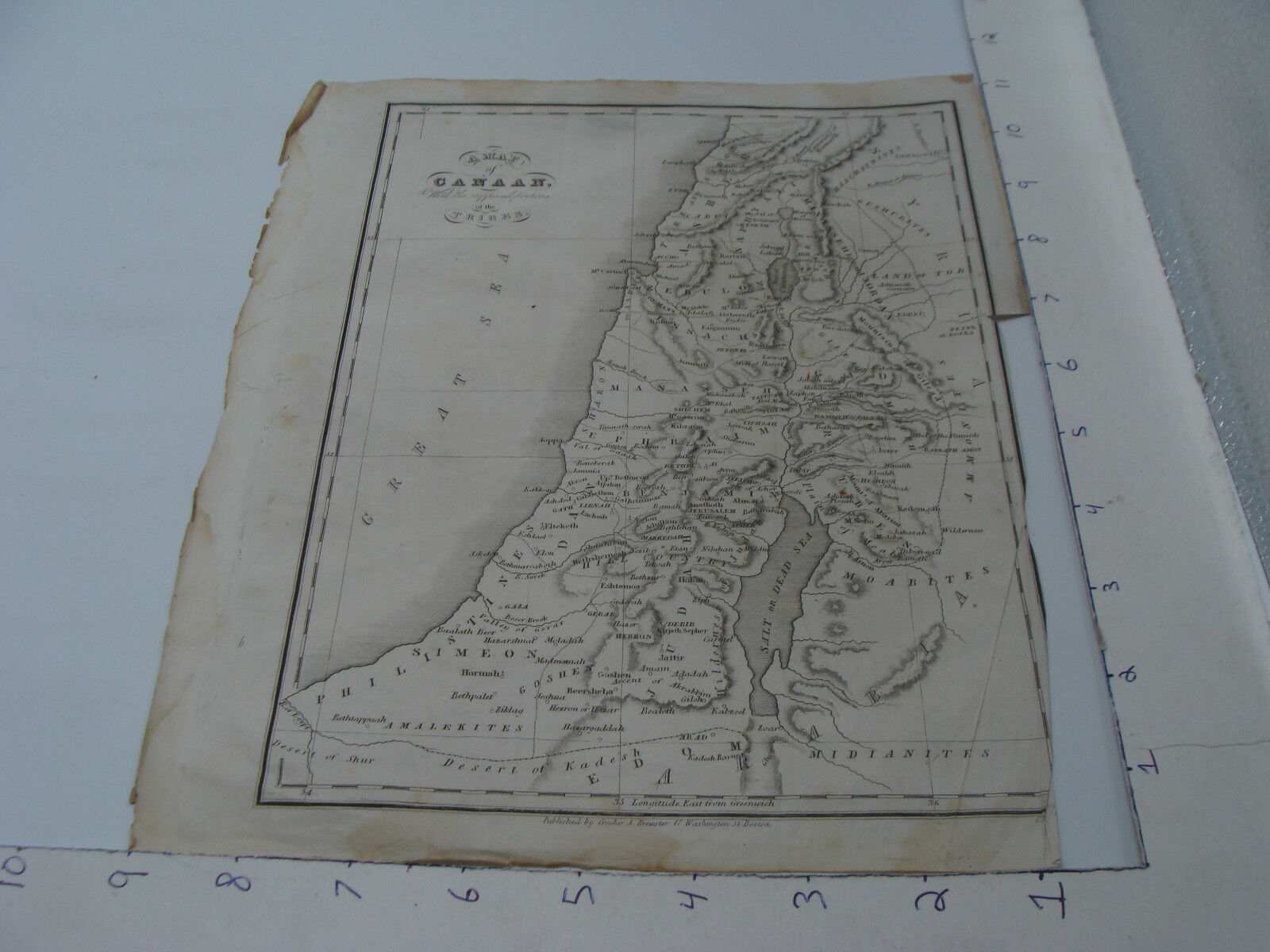 Original Vintage MAP -- CANAAN of the Tribes -- G Boynton - 1830's
