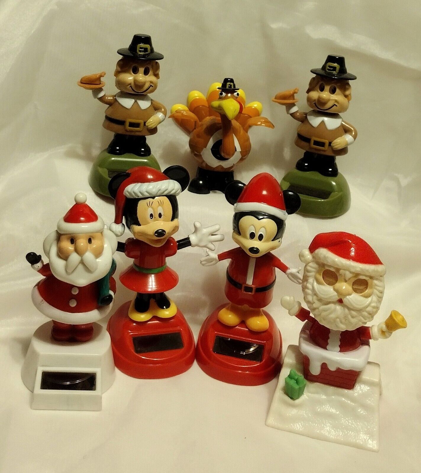Lot of 7 Holiday Solar Powered Dancing Figurines Christmas Thanksgiving 