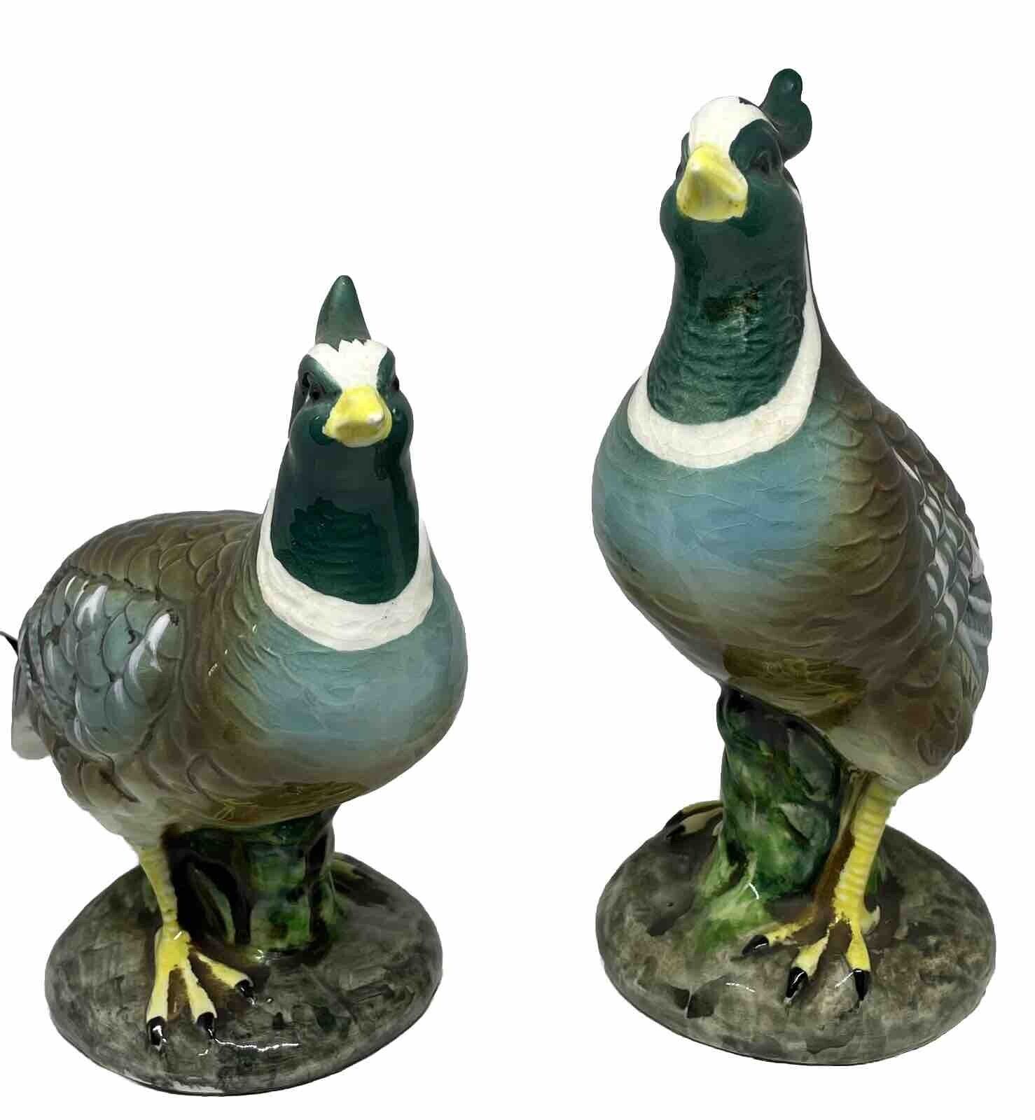 VINTAGE JAPAN ISCO PAIR OF QUAIL PORCELAIN FIGURINES TEAL/GREEN/GRAY
