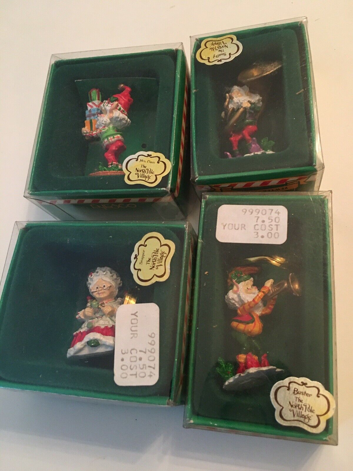 Lot Of 4 Enesco The North Pole Village Elf Figures 1989 Box Ms Clause Buster