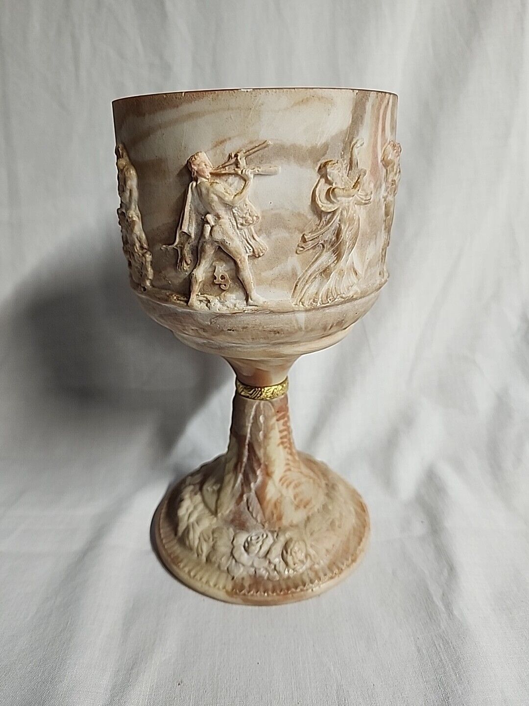 VINTAGE INCOLAY STONE CHALICE/GOBLET CUP MADE IN THE USA ROSE PINK CREAM ROMAN 