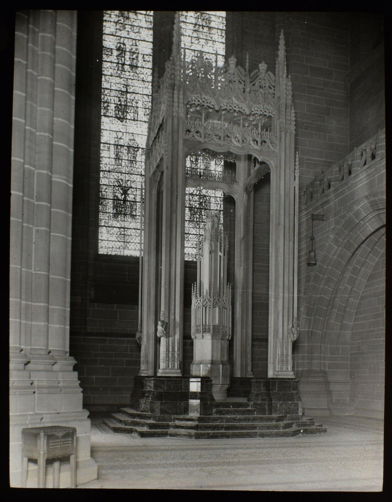 ANTIQUE Magic Lantern Slide CONSTRUCTION OF LIVERPOOL CATHEDRAL NO9 C1930 PHOTO